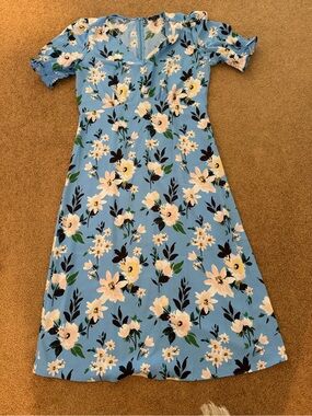 Ann Taylor Factory Light Blue Floral Dress with Pink Blooms